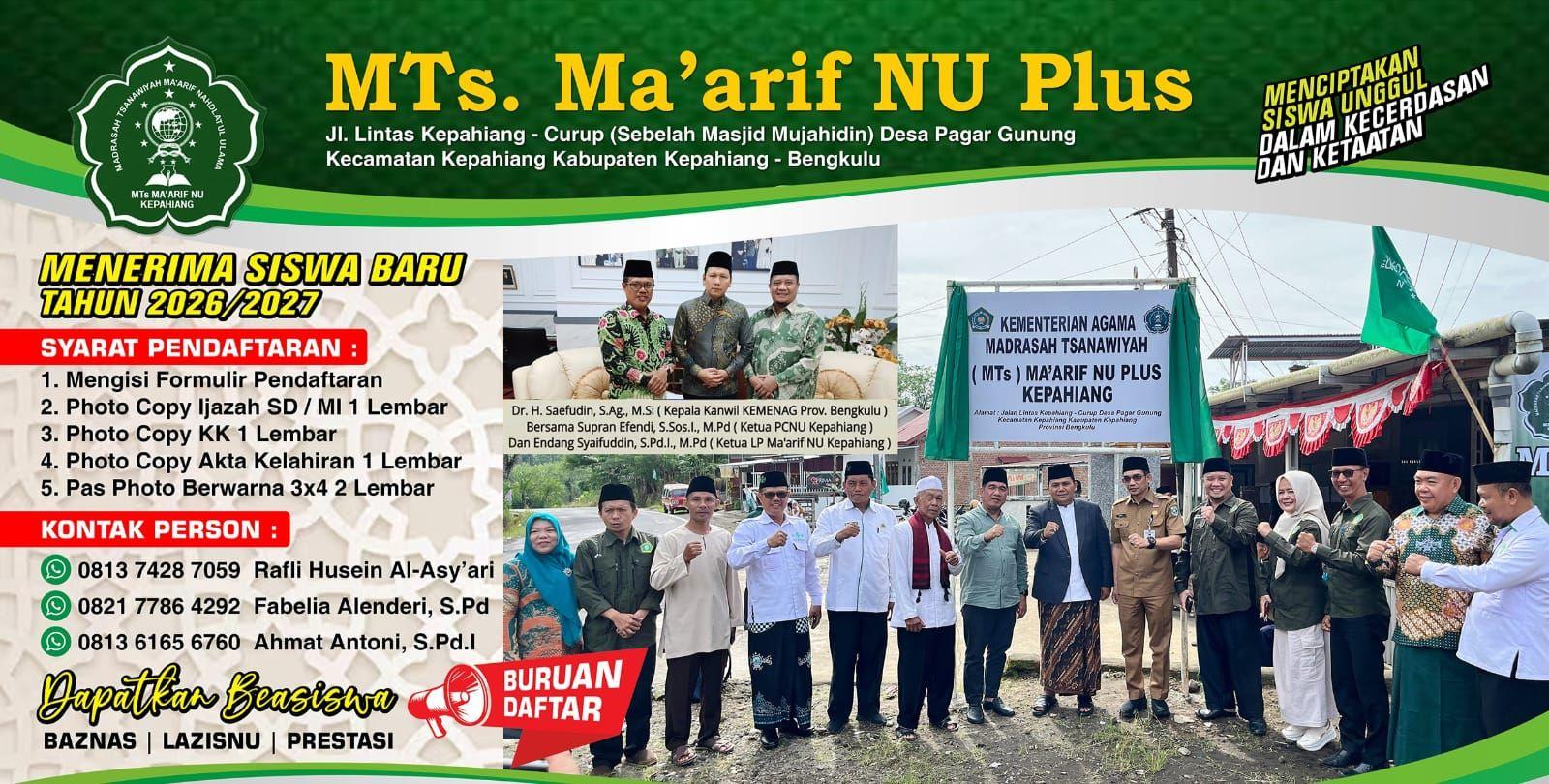 Penerimaan Peserta Didik MTS Maarif NU Plus Kepahiang
